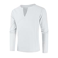 T Shirts for Men Casual Solid Color V-Neck Pullover Comfortable Cotton Linen Sports Bottoming Shirt Tops