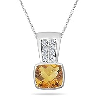 0.10 Cts Diamond & 1.59 Cts Citrine Pendant in 14K White Gold
