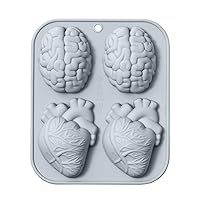 Silicone Molds，MOMOJIA 4 Cavity Brains Heart Shape Silicone Mold Fondant Cake Mold Holiday DIY Baking Tool for Making Chocolate, Candy, Soaps