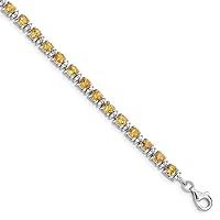 925 Sterling Silver Polished Open back Fancy Lobster Closure Citrine and Diamond Bracelet Measures 4mm Wide Jewelry for Women