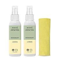 MOXE Yoga Mat Cleaner Spray, Rosemary & Lemon Essential Oil, Safe for All Mats & Exercise Equipment, Odor & Sweat Protection, Includes Microfiber Cleaning Towel, Green America Certified, 4 Oz (2 Pack)