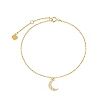 SISGEM 10k Gold Diamond Moon Anklet for Women, 10 Karat Gold Ankle Bracelets Jewelry Gifts for Her, 8.6-11 Inch