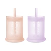 Olababy Silicone Training Cup with Straw Lid Bundle 5oz Coral + 5oz Lilac