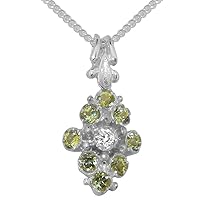 14k White Gold Synthetic Cubic Zirconia & Natural Peridot Womens Pendant & Chain - Choice of Chain lengths
