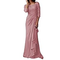 Sheath/Column Elegant Mother of The Bride Dress Floor Length Bateau Neck 3/4 Length Sleeve Evening Dress with 2024