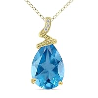 5 Carat Pear Shaped Genuine Gemstone & Diamond Pendant in 10K Yellow Gold (Available in Blue Topaz, Amethyst, Citrine and More)