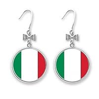 Italy National Flag Europe Country Bow Earrings Drop Stud Pierced Hook