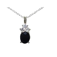 Solid 925 Sterling Silver Natural Sapphire & Diamond Pendant & Chain (0.18 cttw, H-I Color, I2-I3 Clarity)