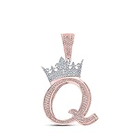10K Two-tone Gold Mens Diamond Crown Q Letter Charm Pendant 1-3/8 Ctw.