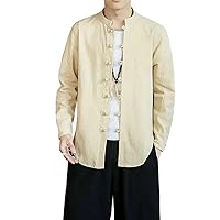 Chinese Style Shirt Men Traditional China Kungfu Clothes Vintage Cotton Linen Shirts Hanfu Solid Men Tang Suit Top