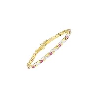 Rylos Spectacular Tennis Bracelet Set With Diamonds & Ruby in 14K Yellow Gold - 7