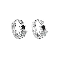 Reffeer Solid 925 Sterling Silver Star Small Hoop Earrings for Women Teen Girls CZ Hoop Earrings Cute Huggie Earrings