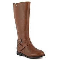 LONDON FOG Girls Brooke Knee High Fashion Boot Zip Up Boot With Fashion Buckle