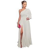Prom Dress Puffy Formal Evening Gowns Long Wedding Guest Dresses Chiffon One Shoulder Prom Dress High Split