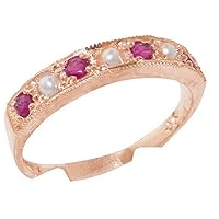 10k Rose Gold Cultured Pearl & Ruby Womens Eternity Ring - Sizes 4 to 12 Available