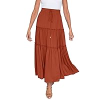 Ruffle Holiday Skirt High Rise Ruched Fall Maxi Skirts Boho Drawstring Pleated Summer Long Dress Sweet Robe for Women