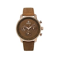 SL10214RBrBr Quartz Analog Waterproof Chronograph Mens Wrist Watch Calendar Leather Band Gold Plated