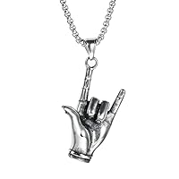 Rock Love You Gesture Stainless Steel Necklace Male Vintage Titanium Steel Jewelry