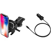 iOttie Easy One Touch 4 Dash & Windshield Car Mount Phone Holder || for iPhone & AmazonBasics Straight Cable Lightning Car Charger, 5V 12W, 3 Foot, Black