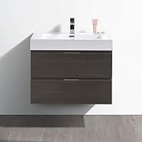 Fresca Valencia 30 Inch Gray Oak Wall Hung Modern Bathroom Vanity - Includes Integrated Sink with 2 Soft-Closing Drawers - Faucet Not Included - FCB8330GO-I