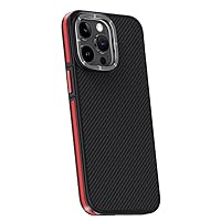 Magnetic Case for iPhone 15 Pro Max/15 Pro/15 Plus/15, Genuine Carbon Fiber Cover with Metal Lens Camera Protection Wireless Charging Shell,Red,15 Plus''