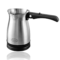 Arabic, Greek, & Turkish Electric Coffee Maker Machine Pot Warmer Kettle Premium Quality Stainless Steel 0.3 L, 4 Cup Capacity Cool Touch Handle Cordless Base (Foldable Handle, Travel Size)