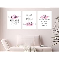 NATVVA 3 Pieces Canvas Painting Pictures Pretty Nail Make Everything Better Poster Pink Nail Salon Signs Wall Art Prints for Nail Salon Decor with Wooden Inner Frame