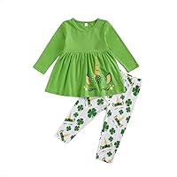 St. Patrick's Day Children'S Clothing,Spring Girls' Ruffle Print Top And Four-Leaf Clover Trousers Two-Piece Sets.