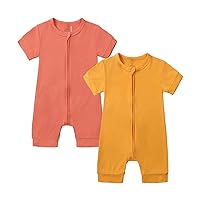 JunNeng Baby Boy Girl 2 Pack Rayon of Bamboo Summer Sleeper Infant Soft Short Sleeve Zipper Footless One-piece Romper