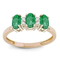 Genuine Emerald 3 Three Oval Stones Promise Ring Wedding Band 14kt Gold