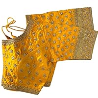 Women's Silk Embroidery Sequins Work Readymade Saree Blouse Yellow