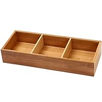 3-Compartment Bamboo Drawer Organizer Box Multi-Use Storage for Junk Drawer, Office, Home, Kitchen, Bedroom, Children Room, Craft, Sewing, and Bathroom, 6x15x2.5 Inch
