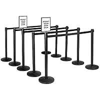 Retractable Belt Stanchion Safety Barrier Post Set with 11'L Belt, 10 Posts, and 2 Sign Holders