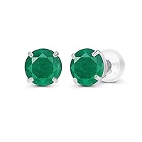 Solid 925 Sterling Silver Gold Plated 6mm Round Genuine Birthstone Gemstone Hypoallergenic Stud Earrings For Women and Girls