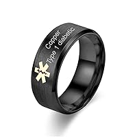 Personalized Medical Alert Ring for Men Women, Custom Stainless Steel Medic ID Ring Customized Identification Jewelry, with Aid Bag, Size 6-12