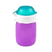 Purple 3.5 oz Squeasy Snacker Spill Proof Silicone Reusable Food Pouch - for Both Soft Foods and Liquids - Water, Apple Sauce, Yogurt, Smoothies, Baby Food - Dishwasher Safe