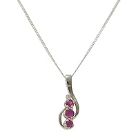 Solid 925 Sterling Silver Natural Colourful Ruby & Diamond Womens Pendant & Chain