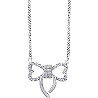 Created Round Cut White Diamond 925 Sterling Silver 14K Gold Over Diamond Heart Bow Pendant Necklace for Women's & Girl's