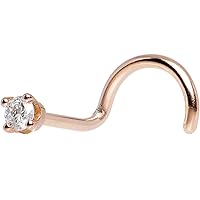 Body Candy 14k Rose Gold 2mm (0.030 cttw) Genuine Diamond Left Nose Stud Screw 20 Gauge 1/4