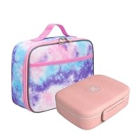 Fenrici Bento Lunch Box (Pink) with Lunch Box (Pink Tie Dye) Bundle For Kids