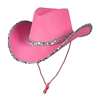 Womens Stylish Sequin Westen Cowgirl Cowboy Hats Belt Buckle Wide Brim Felt Fedora Hat Halloween Theme Dress Up Costume Hats