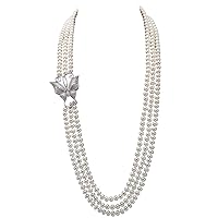 JYX Pearl Triple Strand Necklace AAA+ Quality 7.5-8mm Freshwater Cultured Pearl Opera Necklace