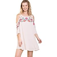 Umgee Women's Floral Embroidered Angel Sleeve Mini Dress