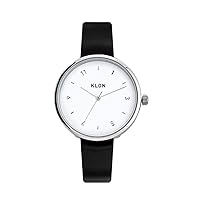 KLON PASS TIME Watch, Black Strap, Simple, Unisex, White, Genuine Leather, 1.3 inches (33 mm), Fashionable, ELFIN ODD White