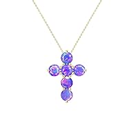 Natural Opal Gemstone Cross Pendant Necklace for Women | Multifire Ethiopian Opal 925 Sterling Silver/Yellow Gold Filled 18