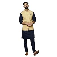 Elina fashion Men's Indian Silk Blend Kurta Pajama And Nehru Jacket (Waistcoat) Wedding Ethnic Diwali Puja Set