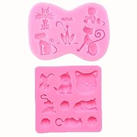 2PCS Little Cat Shape Silicone Molds for DIY Fondant Candy Making Tools Kitty Kitten Chocolate Mold Desserts Ice Cube Gum Clay Biscuit Plaster Resin Cupcake Topper Cake Border Decor Moulds