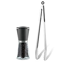 Professional Salt and Pepper Grinder, Refillable Salt and Peppercorn Shakers with Ceramic Spice Grinder Mill, and 16 Inch Extra Long Grill Tongs Metal BBQ Tongs