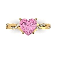 Clara Pucci 2.29 Heart Cut Criss Cross Twisted Solitaire Halo Pink Simulated Diamond Anniversary Promise Bridal ring 18K Yellow Gold