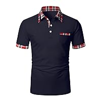 Men's Polo Shirts Short Sleeve Casual Button Down Plaid Collar Golf Shirt Tennis T Shirts Tops with Pocket